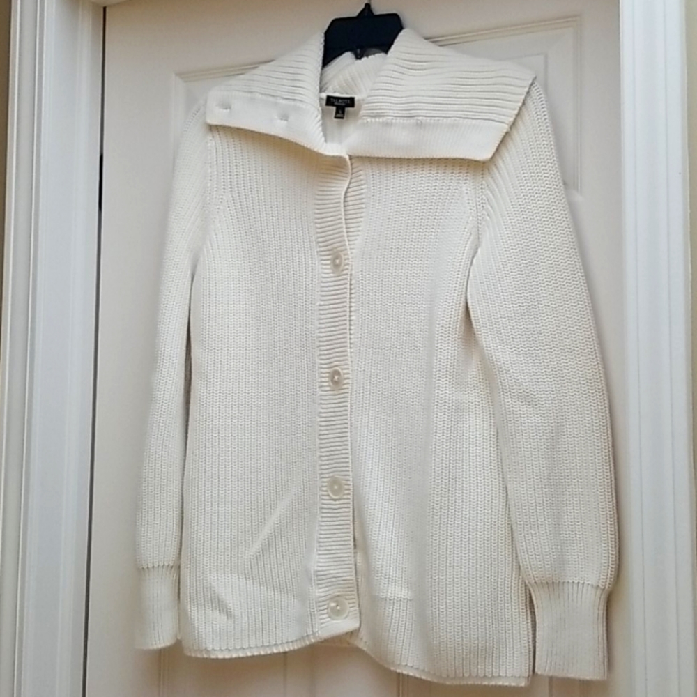 NWOT L Talbots Heavy Ivory Cowl Neck Cardigan
